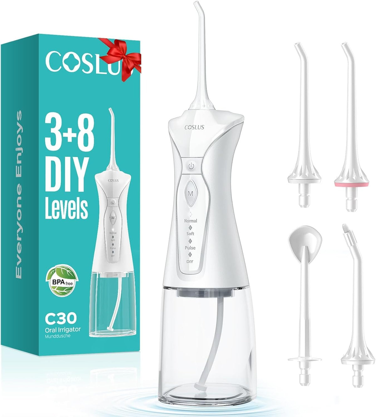 COSLUS C30 Water Flosser for Braces, Gums Care, 4 Modes with DIY Settings