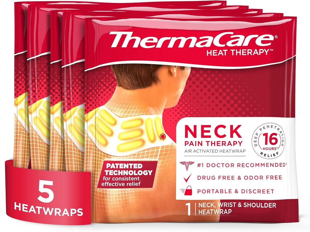 ThermaCare Adhesvie Heat Wraps, Portable Neck & Shoulder Heating Pads & Pain Relief Patches for Sore and Stiff Muscles, HSA/FSA Eligible & Approved, 5 Count