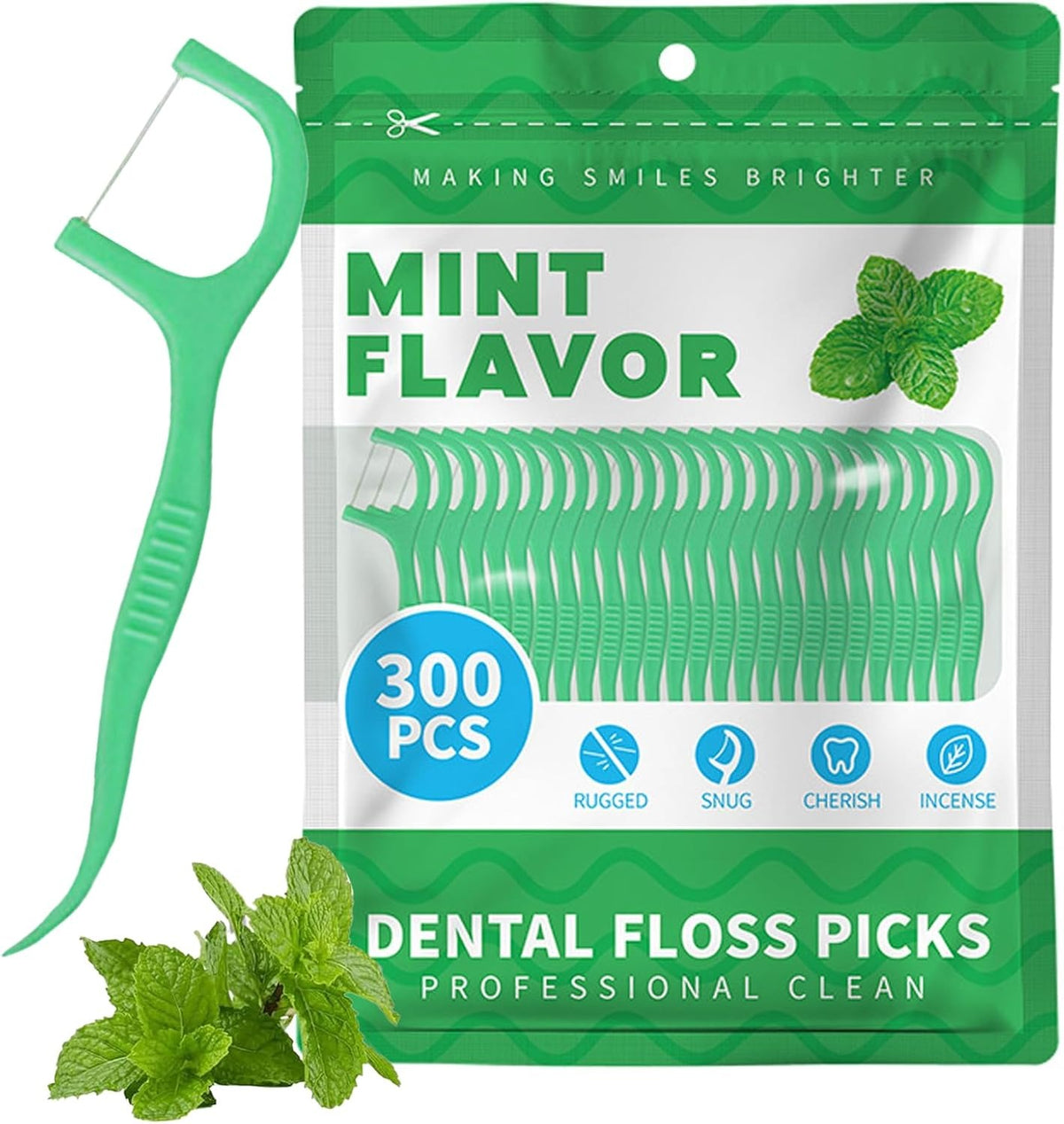 300 Count Mint Dental Floss Picks,Dental Flossers, Tooth Picks Flossers, 2-in-1 Thread Dual Strand Floss & Toothpick, Won't Break Travel Portable Floss Sticks for Clean Teeth