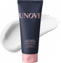 UNOVE Deep Damage Hair Repair Mask tube, dark navy with pink base