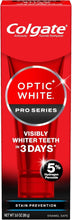 Colgate Optic White Pro Series whitening toothpaste tube, 3 oz, red cap and label