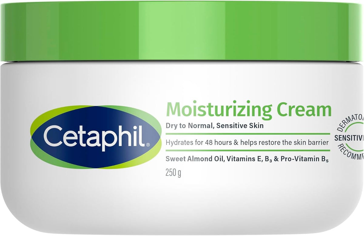 Cetaphil Moisturizing Cream | Face & Body | Men & Women | Dry to Normal Sensitive Skin | Non-Comedogenic | Vit B5, Niacinamid & Panthenol | Unscented | 250g | Dermatologist recommended