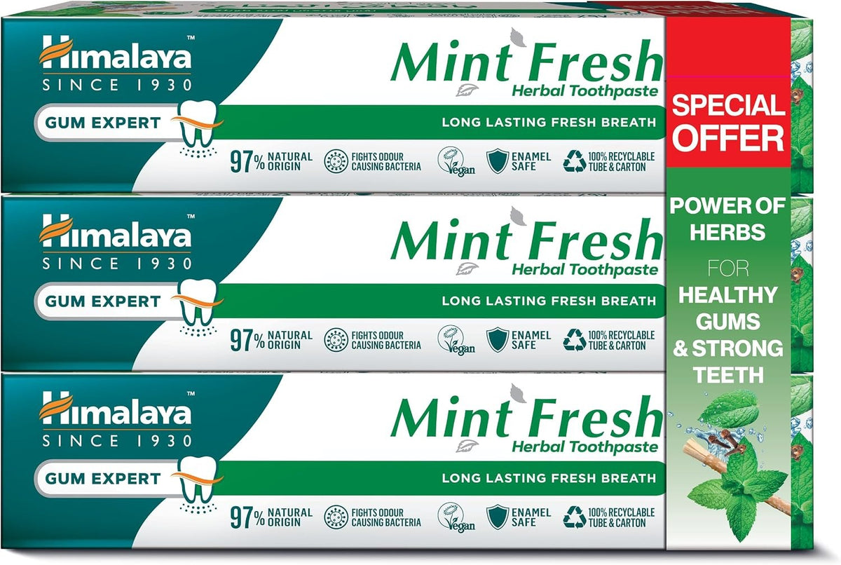 Himalaya Since 1930 Mint Fresh Herbal Toothpaste Prevent Mouth Odour & Ensure Long-Lasting Fresh Breath -3 X 100ml