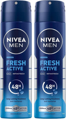 NIVEA MEN Antibacterial Deodorant Spray for Men, Fresh Active, 48H Active Protection, with Infini Fresh Formula, Long-Lasting Freshness, 2x150ml, Dual Pack