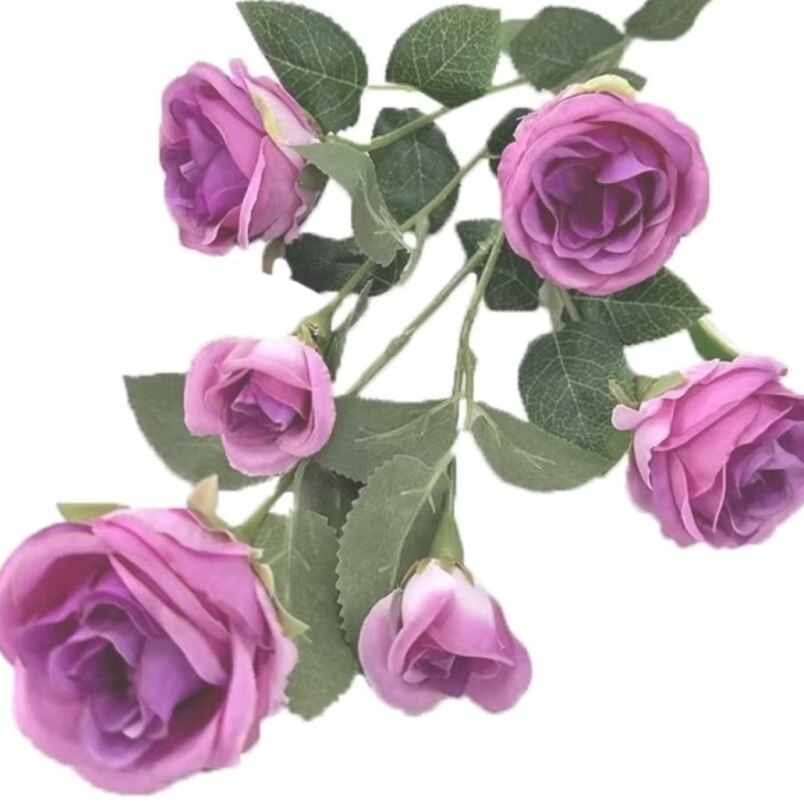 Huitich artificial purple fake roses for home decoration with green leaves