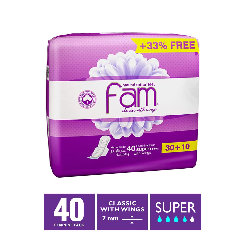 Fam classic sanitary pads 40 pack purple packaging super absorbent with wings 7 mm thin feminine pads