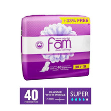 Fam classic winged pads pack, 40 super count, natural cotton feel, +33% free