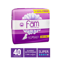 Fam classic sanitary pads 40 pack purple packaging super absorbent with wings 7 mm thin feminine pads