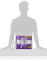 Women’s super sanitary pads pack shown with size measurements on a person silhouette