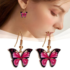 Huitich 5 piece dangle earrings for women with pink butterfly design on gold hooks