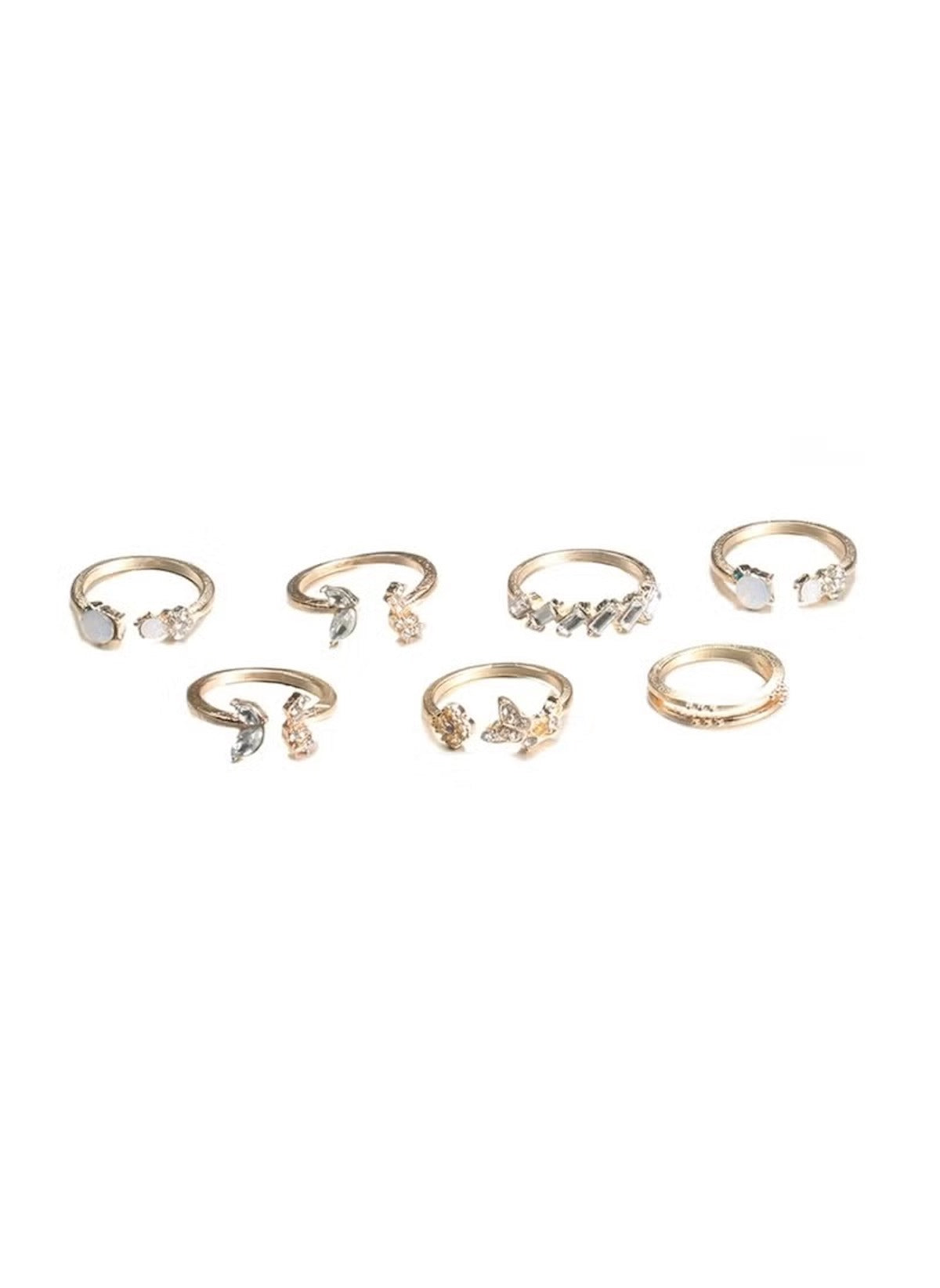 Huitich 7 piece fashion rings for girls in gold with various delicate designs and stones