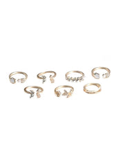 Huitich 7 piece fashion rings for girls in gold with various delicate designs and stones