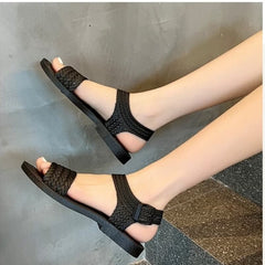 Huitich black woven fashion sandals for women sizes 40 41 with adjustable ankle strap