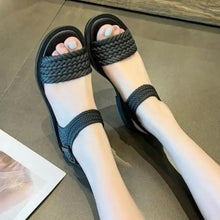 Huitich braided sandals with open toe and ankle strap, worn on feet