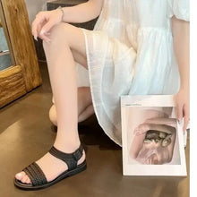 Huitich black woven sandals with open toe and ankle strap