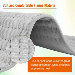 Faylor soft gray flannel electric heating pad for pain relief folded to show quilted texture and plush fibers