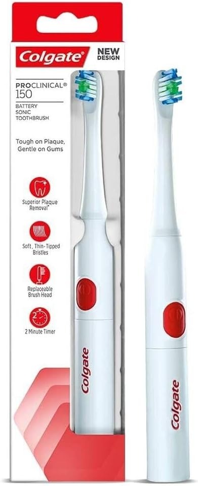 Colgate ProClinical electric toothbrush with white handle and red power button, adult