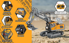 Four-Wheel Drive Remote Control Excavator 4x4 Alloy Dump Truck Excavator Loader Model Construction Vehicle Toy Children's Gift