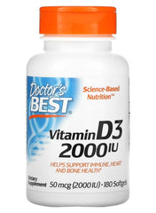 Vitamin D3 2000 IU softgels bottle, orange cap, 180 softgels.