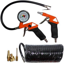Black+Decker air inflator gun set with pressure gauge, hose, and nozzle tips