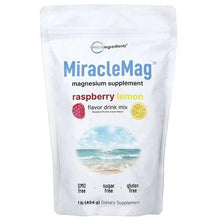 MiracleMag magnesium supplement pouch: raspberry lemon, white resealable bag