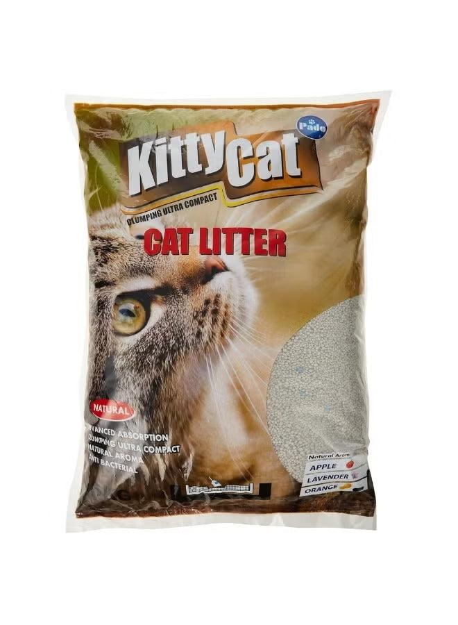 Cat litter bag with KittyCat branding, cat face graphic, lavender and natural labels