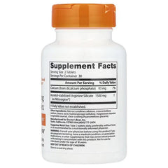Arginine complex supplement bottle with orange cap and Supplement Facts label