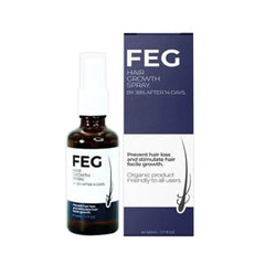 FEG hair growth spray for hair loss in a 50ml bottle with a sleek design and organic formulation