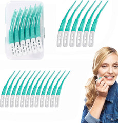Azonee Portable Dental Floss Picks for Adults – Disposable Flossers Soft Silica Toothpicks & Interdental Brushes for Teeth Cleaning, Plaque Removal, & Fresh Breath (60 PCS Green Boxed)
