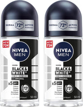 NIVEA MEN antiperspirant roll-on, black cap, white bottle, Black & White label, 50 ml