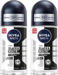 NIVEA MEN Antiperspirant Roll-on for Men, Black & White Invisible Protection Original, 2x50ml
