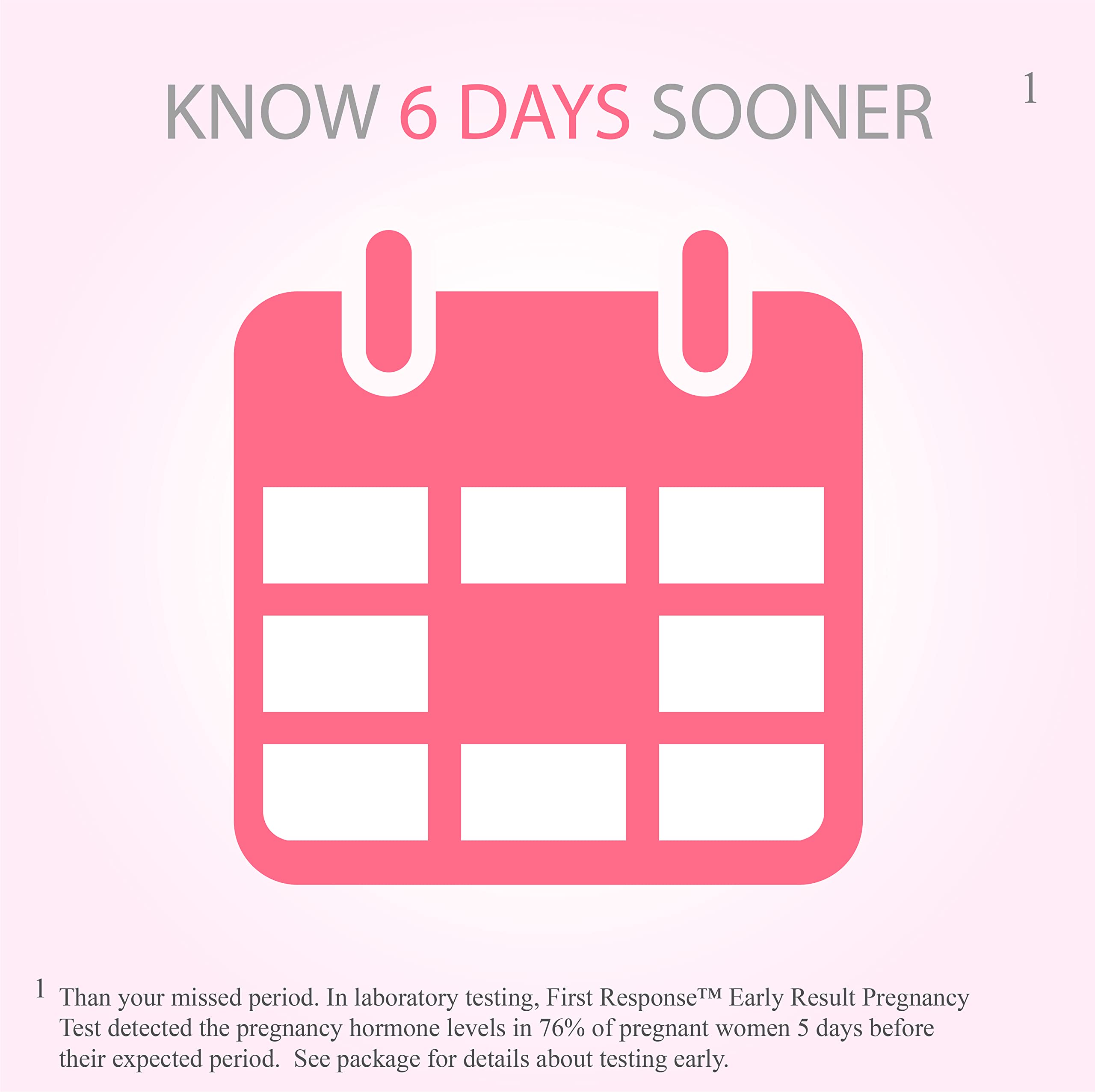 First Response pregnancy test 2 pack early result product image with pink calendar icon and Know 6 Days Sooner text