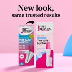 First Response pregnancy test UAE value pack boxes showing new pink packaging and comfort check test sticks