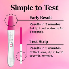 First Response pregnancy test UAE showing pink early result device and test strip instructions