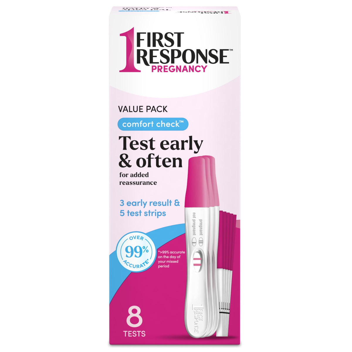 First Response pregnancy test UAE value pack 8 tests pink box with digital style test device and strips
