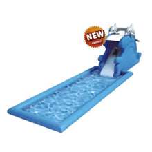 Blue inflatable fish water slide pool with built-in splash landing and slide