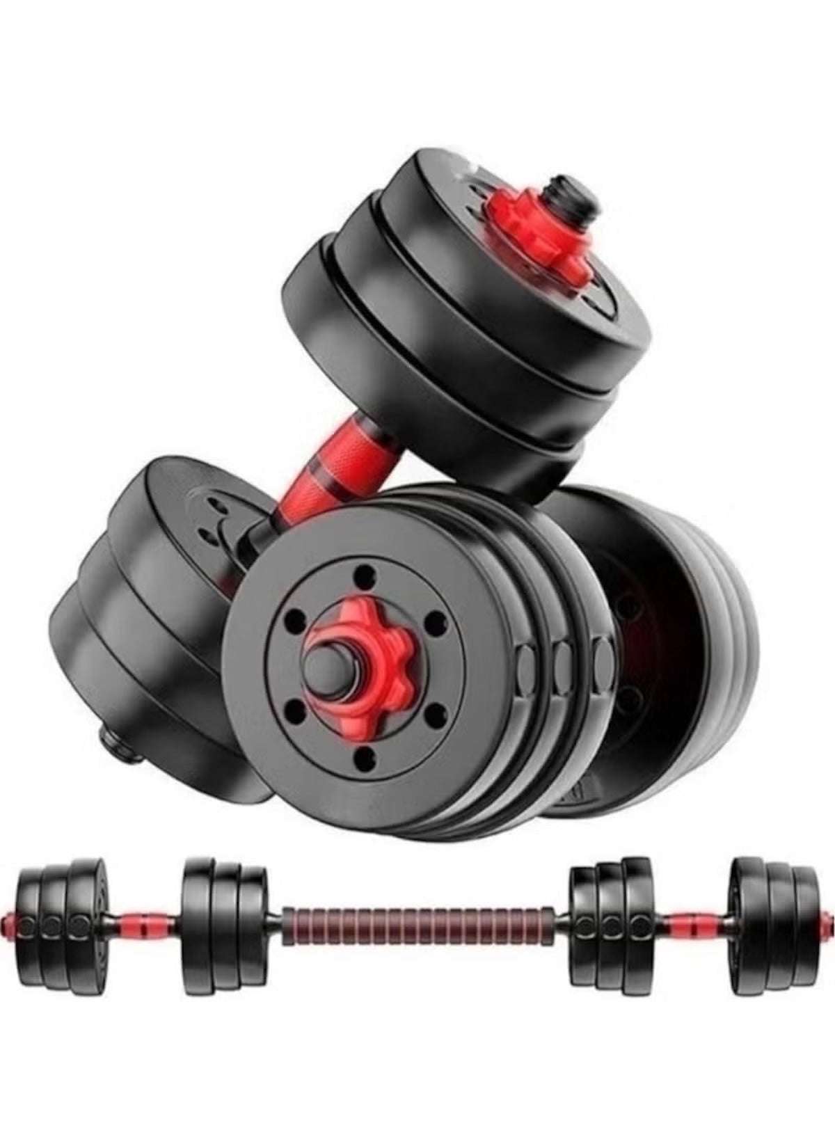 Huitich 10kg PVC dumbbell set with adjustable black weight plates and red locking collars