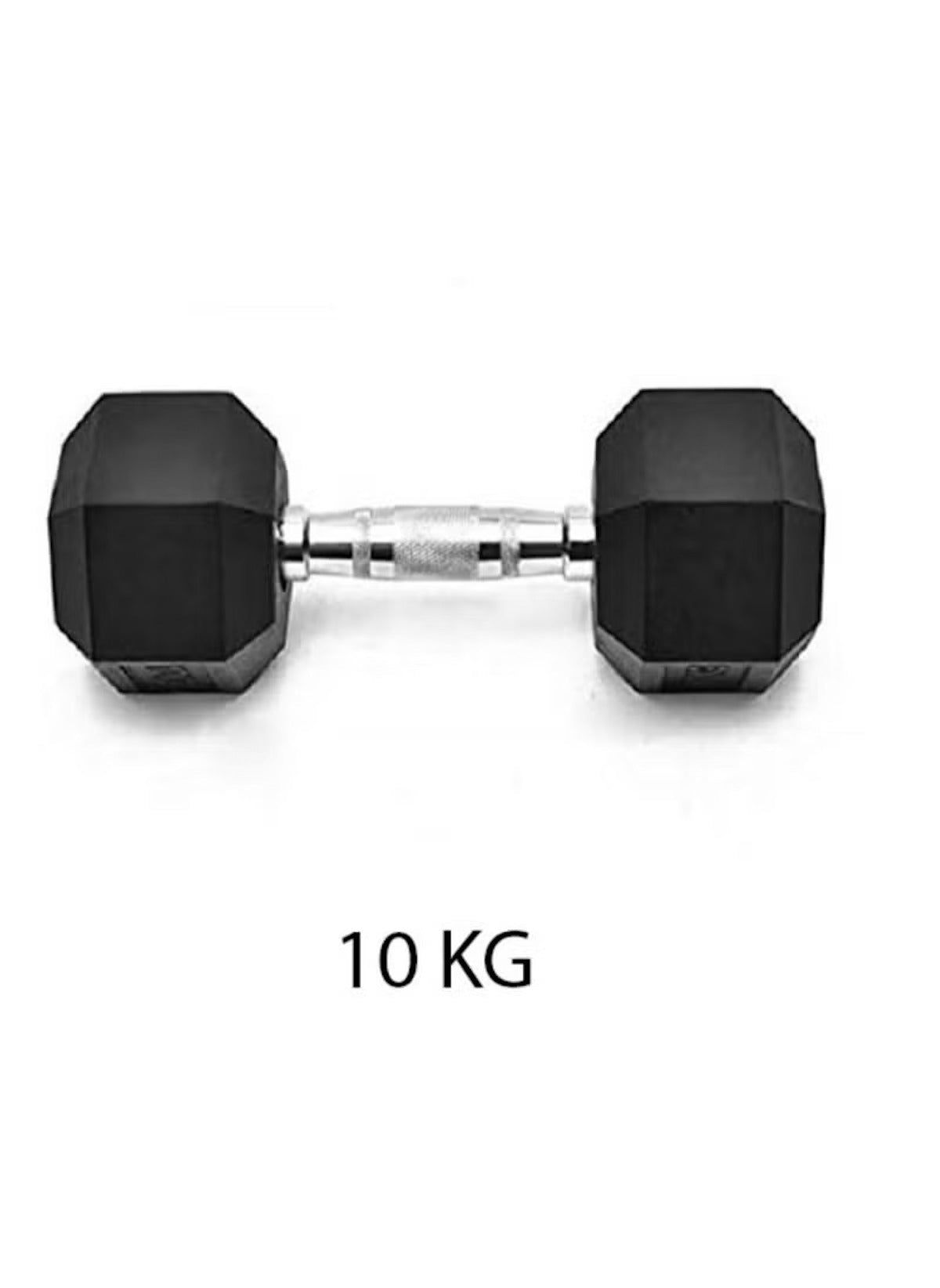 Huitich 10kg strength training dumbbell with hexagonal black weights and silver handle