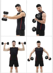 Man demonstrating exercises using a 10kg strength training dumbbell in black from Huitich
