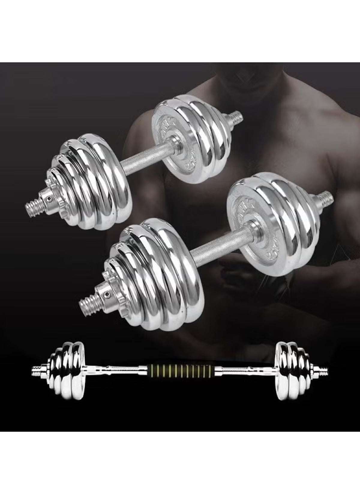 Huitich 2-in-1 dumbbell barbell set for beginners with adjustable chrome weight plates and sturdy bars