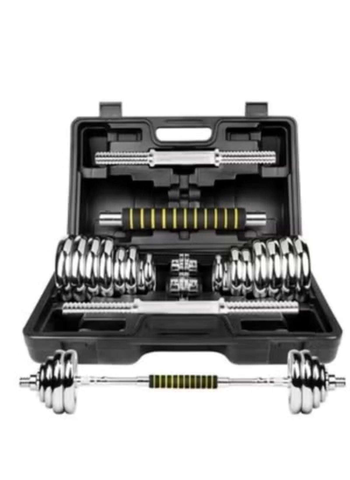 Huitich 2-in-1 dumbbell barbell set for beginners with metal weights and black carrying case