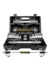 Huitich 2-in-1 dumbbell-barbell set in open case with stacked plates