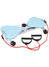 Blue comfort pads on waist twister base with red resistance bands and black handles