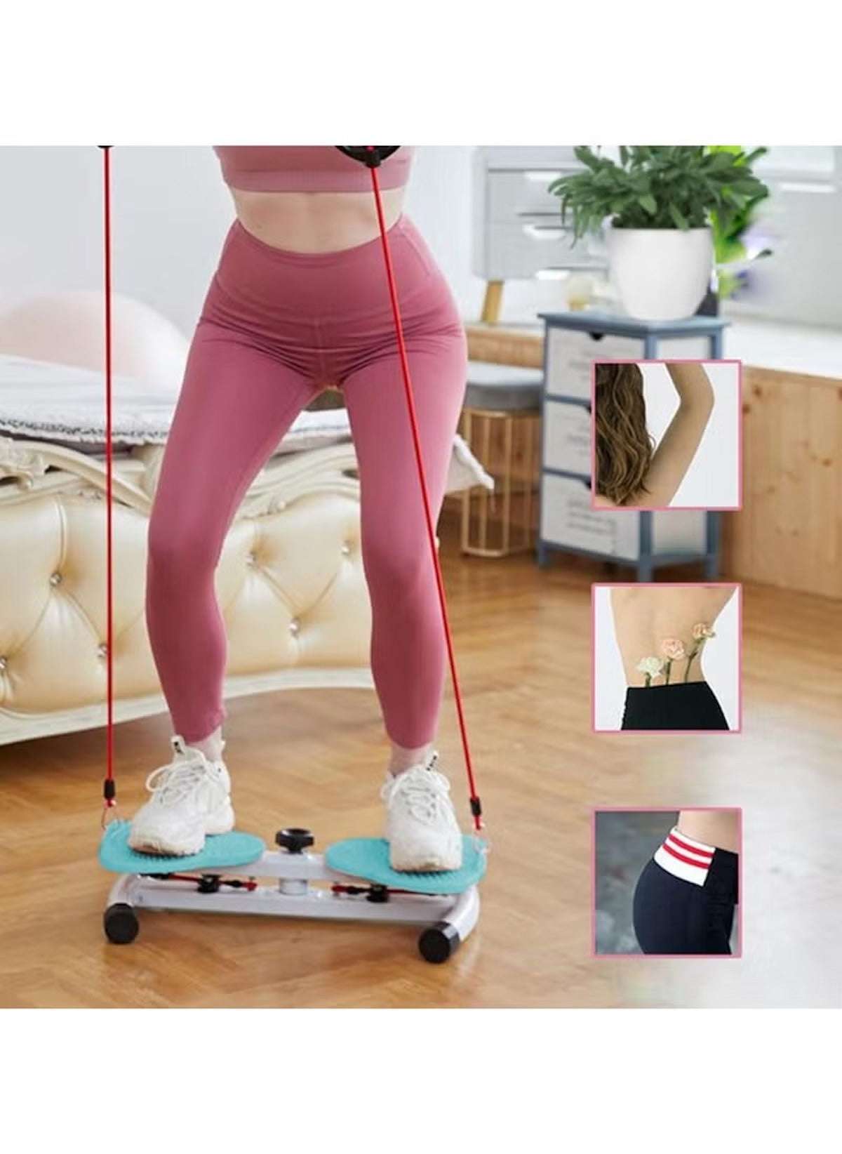 Huitich 360 degree waist twister with resistance bands used by woman for fitness exercises at home