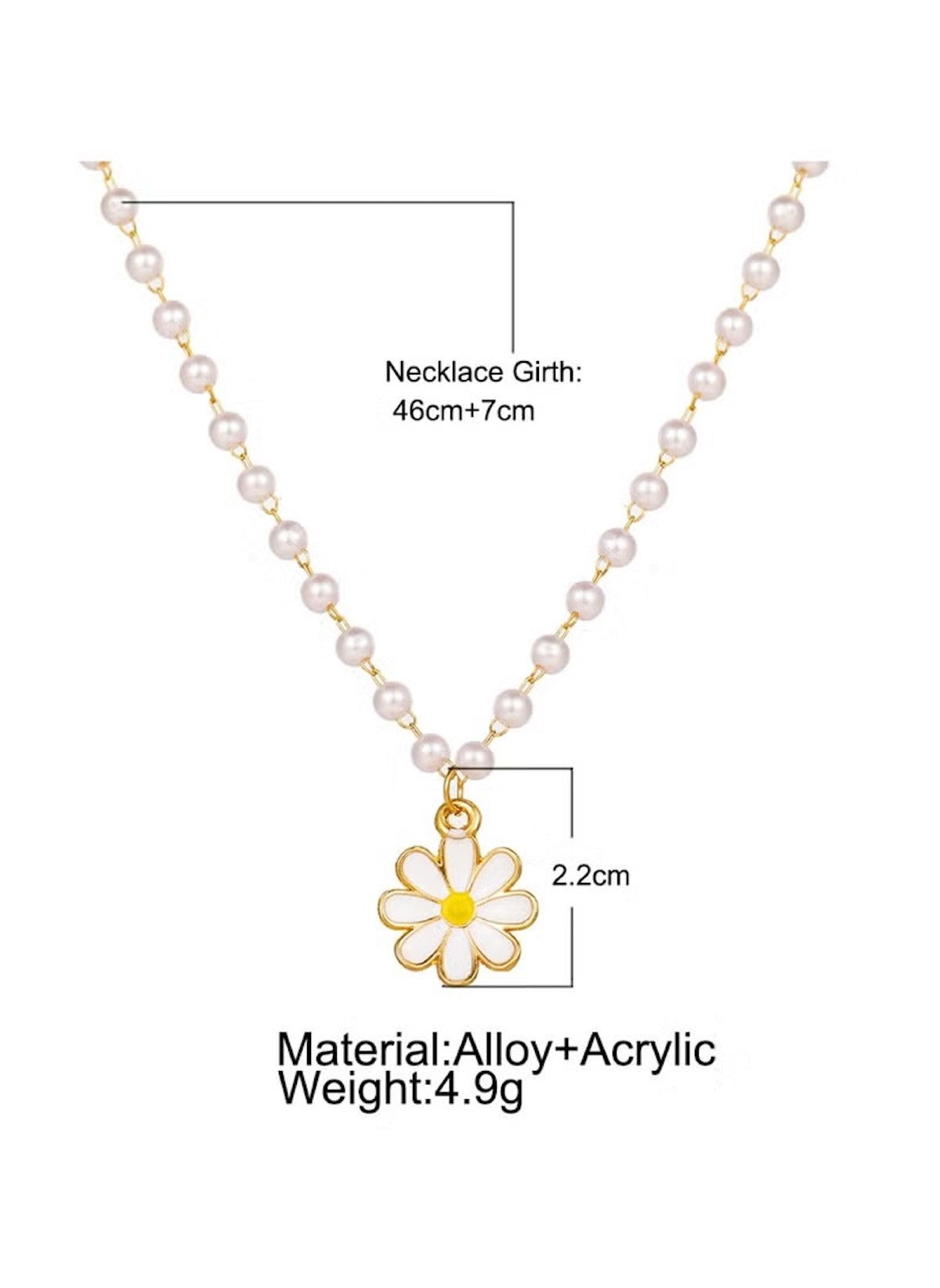 Huitich flower pearl beaded necklace with gold alloy and acrylic flower pendant