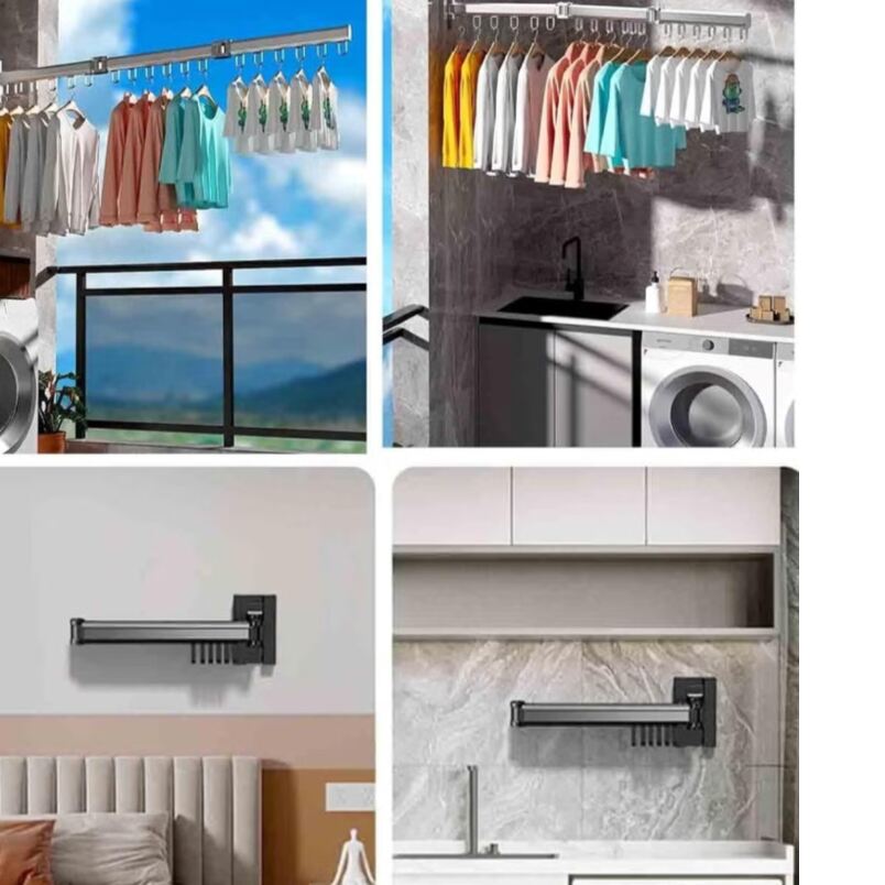 Huitich foldable clothes rack for small spaces mounted on wall drying colorful shirts and towels indoors and outdoors