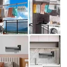Wall-mounted foldable clothes hanger rack with hanging hooks and folded storage design