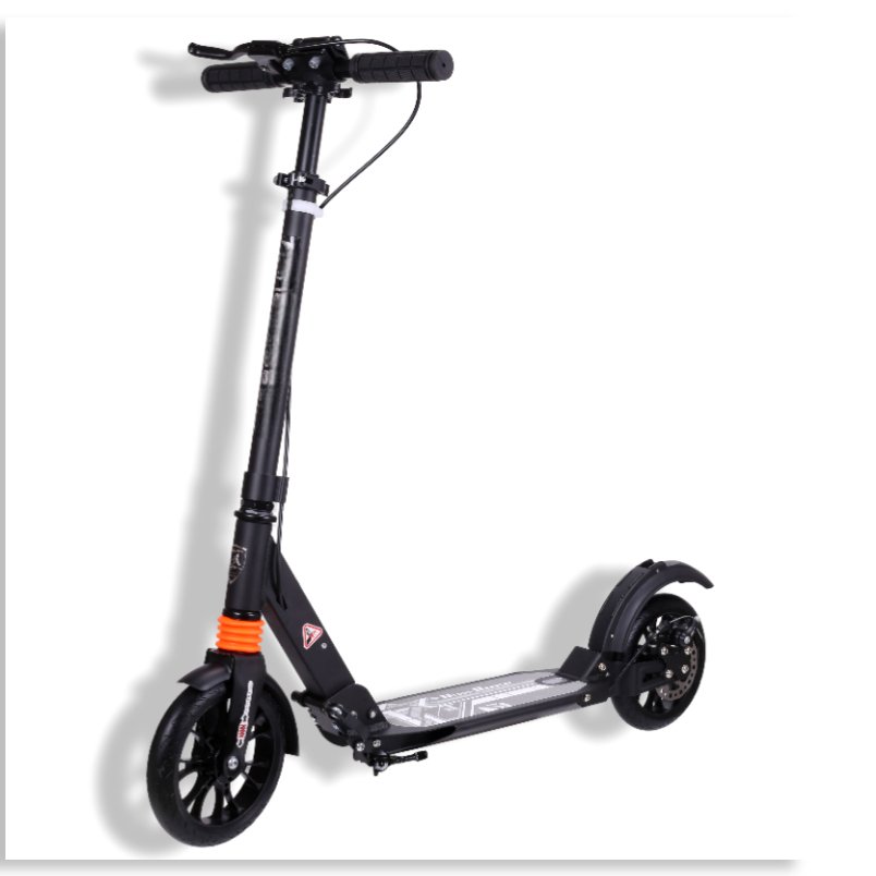 Winner sky foldable commuter scooter with shock absorption in black with front and rear wheels