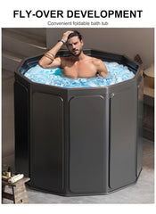 Huitich foldable ice bath tub with man relaxing in ice water for recovery and therapy
