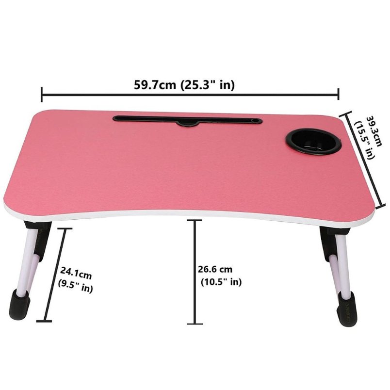 Huitich foldable laptop desk UAE in pink with cup holder and adjustable legs for portable use